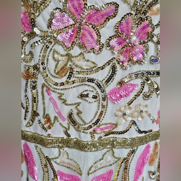 Mac Duggal V Neck Floral Embellished Gown with Flutter Sleeves - Picture 3 of 16